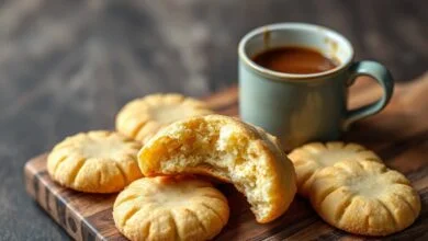 Biscoitos dourados e fofos, com crosta estaladiça e interior aerado, perfeitos para o café da tarde.