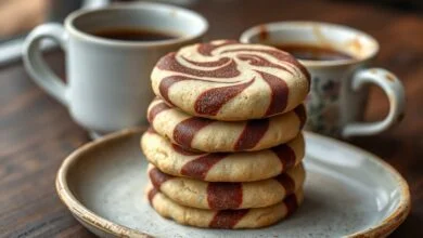 Biscoito amanteigado com padrão de trança em tons de baunilha e chocolate.