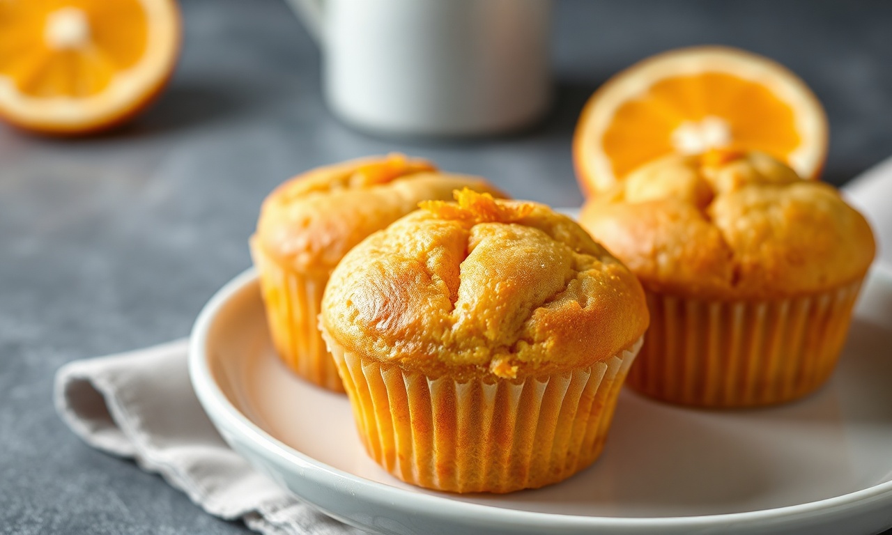 Bolinhos dourados e fofinhos, com raspas de laranja fresca, prontos para o café da tarde.