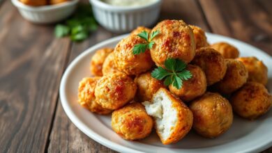 Petiscos de peixe perfeitamente dourados, com casquinha crocante e interior fofo, prontos para servir.