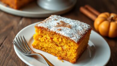 Bolo De Abóbora Fofinho E Úmido: Receita Fácil Em 55 Min 6 Fatia generosa de bolo de abóbora com textura de nuvem, cor vibrante e toque de canela.