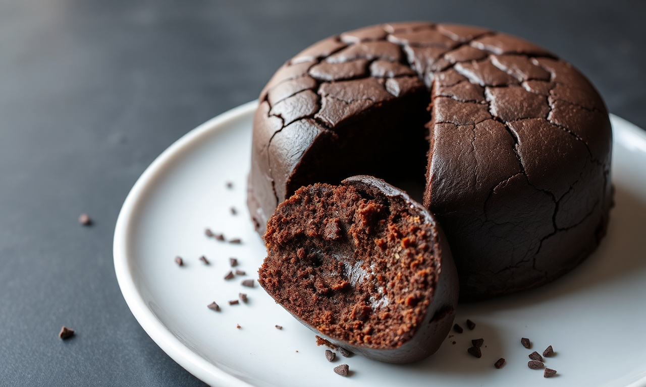 Bolo De Brigadeiro Fofinho E Úmido: Receita Fácil Em 50 Min 3 Bolo de brigadeiro inteiro, com superfície craquelada e cor marrom escuro, fatiado para revelar o interior úmido e fofinho.