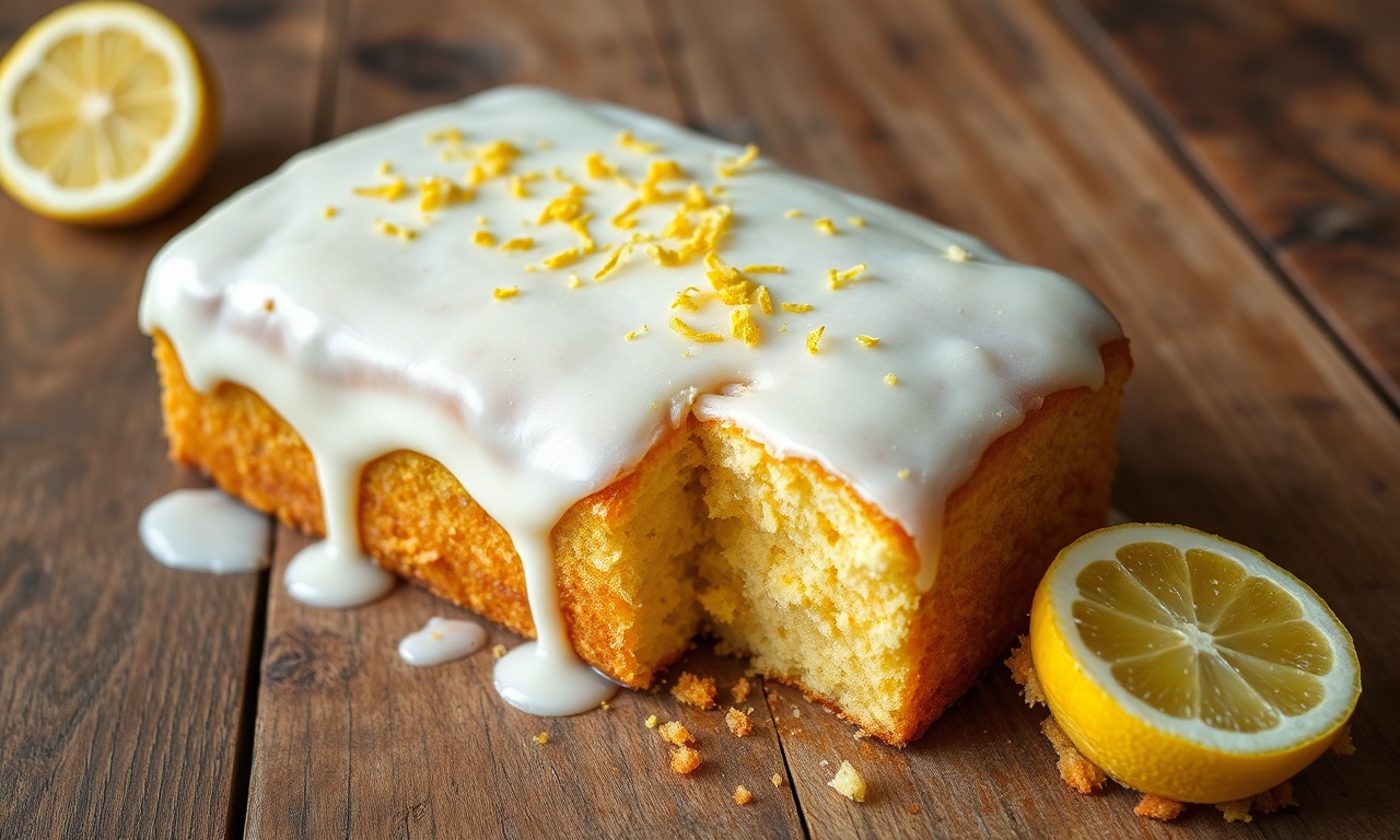 Bolo De Limão Com Cobertura Cremosa: Fofinho E Perfeito 3 Bolo retangular com cobertura branca acetinada e raspas de limão, fatiado e pronto para servir.