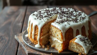 Bolo de tapioca inteiro, com textura macia e fofa, coberto generosamente por beijinho cremoso e gelado, finalizado com coco ralado e granulado de chocolate.