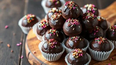 Tigela de brigadeiros prontos, com granulado, servidos em forminhas de papel.