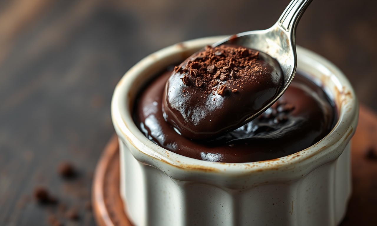 Tigela de brigadeiro de colher cremoso, com textura de pudim e brilho intenso, pronto para ser servido.
