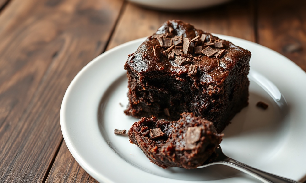 Brownie Perfeito Com Casquinha Crocante: Receita Fácil Em 40 Min 3 Brownie denso e úmido com a superfície craquelada dourada, fatiado ao meio revelando o interior macio e escuro, coberto com raspas de chocolate.