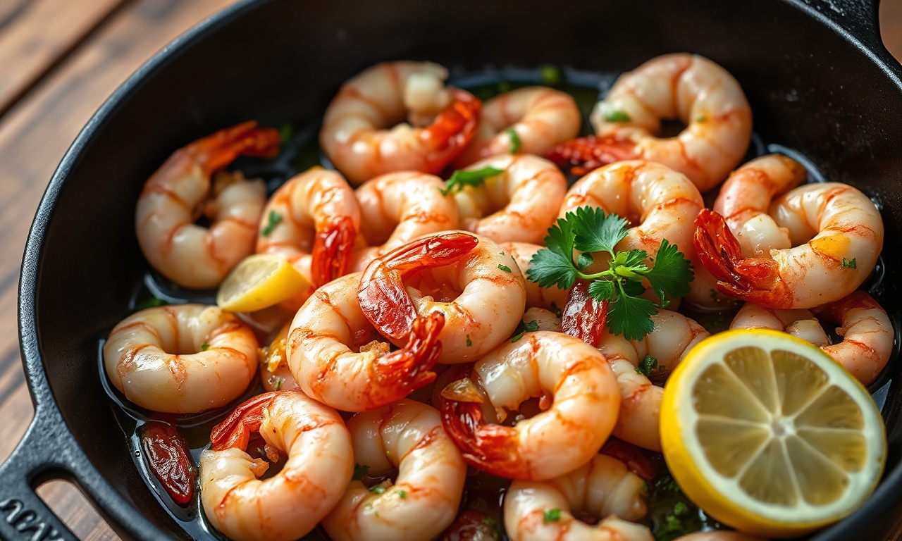 Camarões rosados e macios, salteados com alho dourado e finalizados com salsinha fresca.