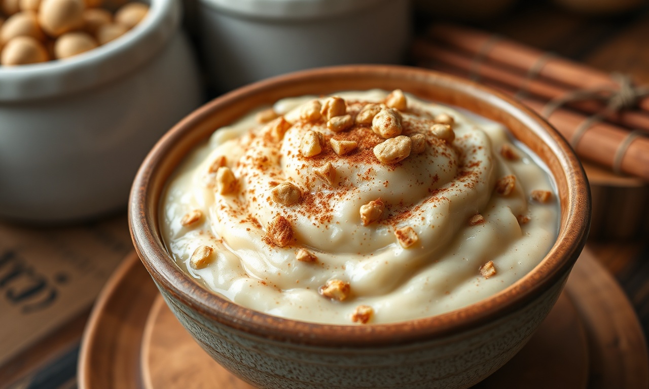 Canjica Fit De Paçoca: Cremosa, Com 6 Ingredientes E Sem Culpa 3 Tigela de canjica cremosa e branca, polvilhada com amendoim torrado moído e um toque de canela, servida em um dia aconchegante.