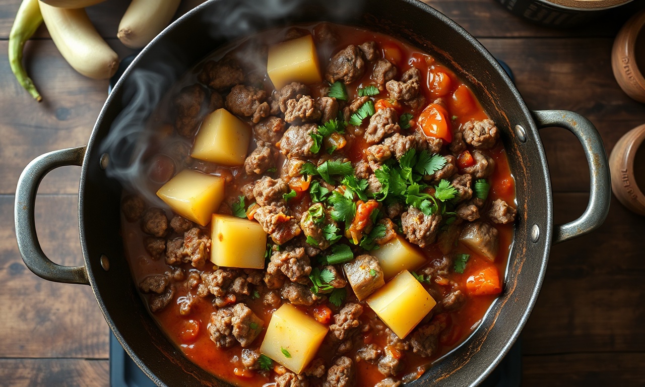 Carne Moída Com Chuchu Cremosa E Rápida Em 30 Minutos 3 Uma panela larga com carne moída marrom dourada e cubos de chuchu macio e translúcido, finalizada com salsinha fresca, pronta para servir.