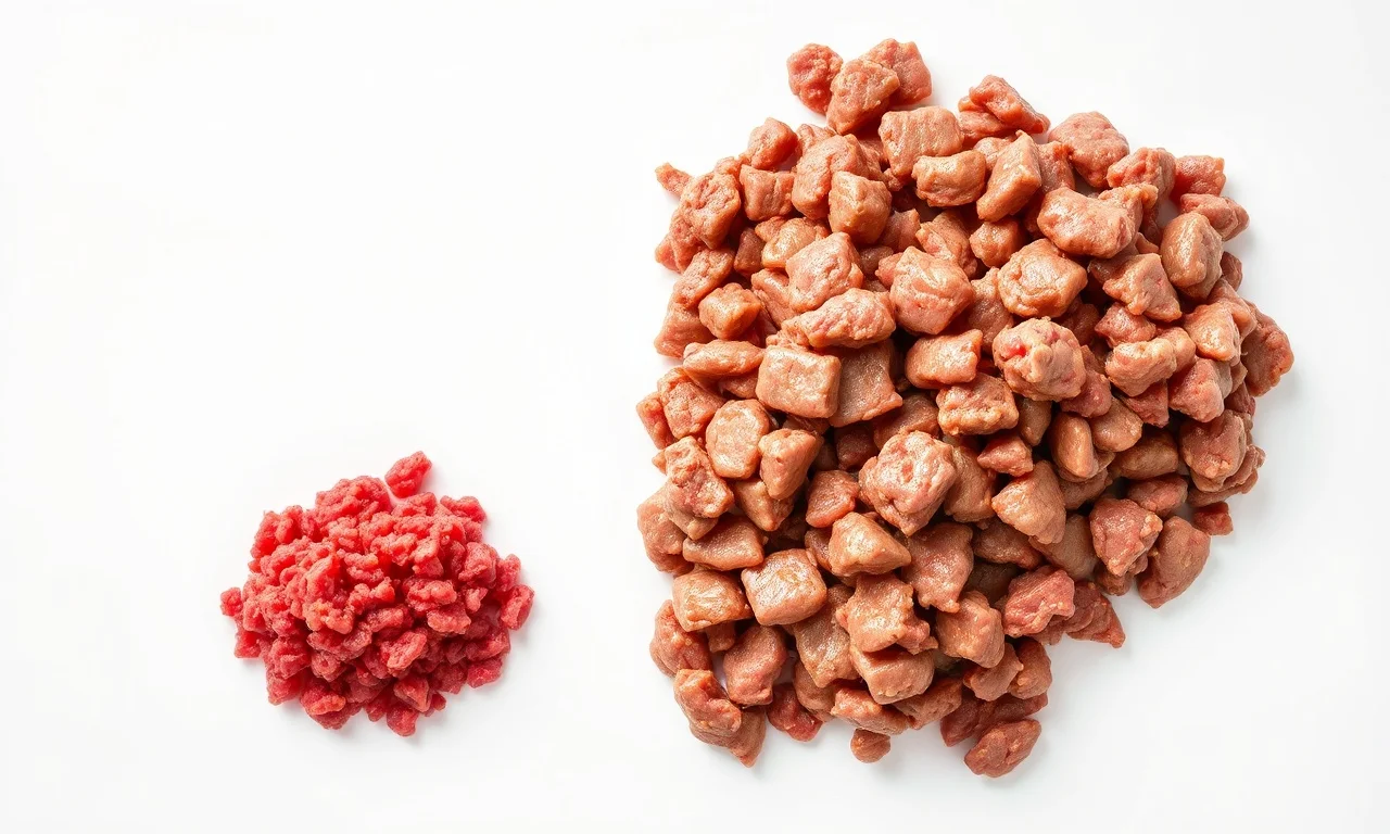 Carne Moída Estragada: 5 Sinais Infalíveis Para Não Errar 3 Comparação visual entre carne moída fresca de cor vermelho-vivo e carne moída estragada com aparência acinzentada e textura viscosa.