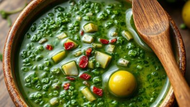 Molho chimichurri rústico e vibrante servido em tigela de cerâmica, pronto para acompanhar carnes grelhadas.