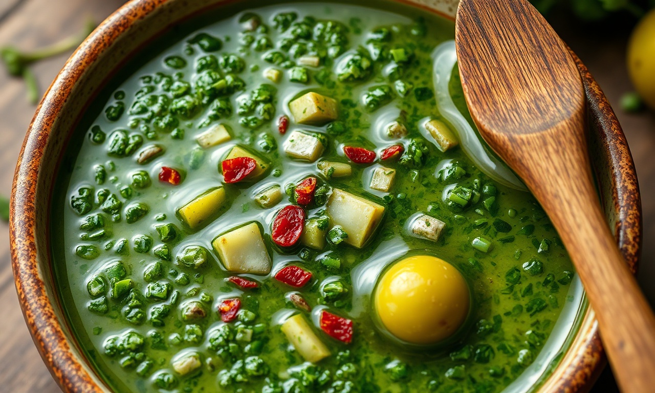Chimichurri Tradicional Argentino: Rústico E Pronto Em 10 Min 3 Molho chimichurri rústico e vibrante servido em tigela de cerâmica, pronto para acompanhar carnes grelhadas.