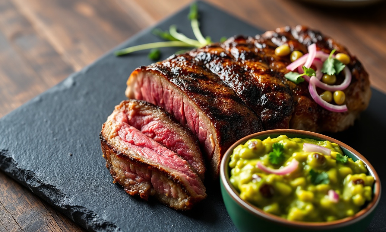 Carne Com Guacamole: 6 Combinações Perfeitas E Rápidas 3 Fatias suculentas de contrafilé com crosta dourada e ponto rosado, acompanhadas de guacamole cremoso e fresco.