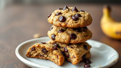 Cookies dourados com gotas de chocolate derretidas, macios por dentro e levemente crocantes nas bordas.