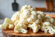 Floretes de couve-flor bem brancos, firmes e higienizados prontos para o freezer