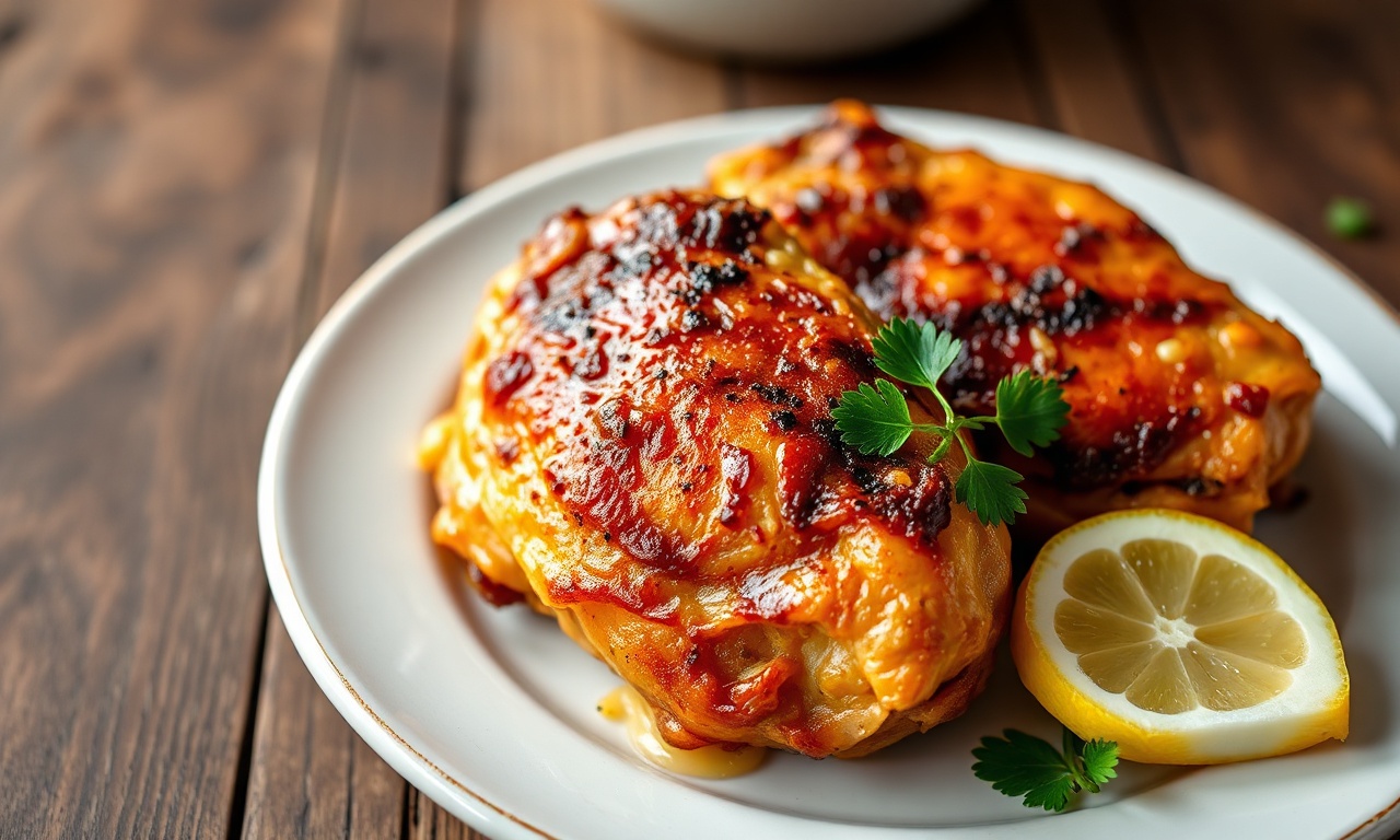 Coxa De Frango Na Airfryer: Crocante E Macia Em 30 Min 3 Coxas de frango douradas, com pele crocante e brilhante, prontas para servir.