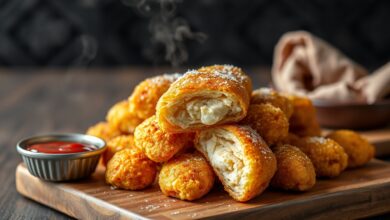 Várias coxinhinhas douradas e perfeitas, com casca estaladiça, dispostas sobre um prato.