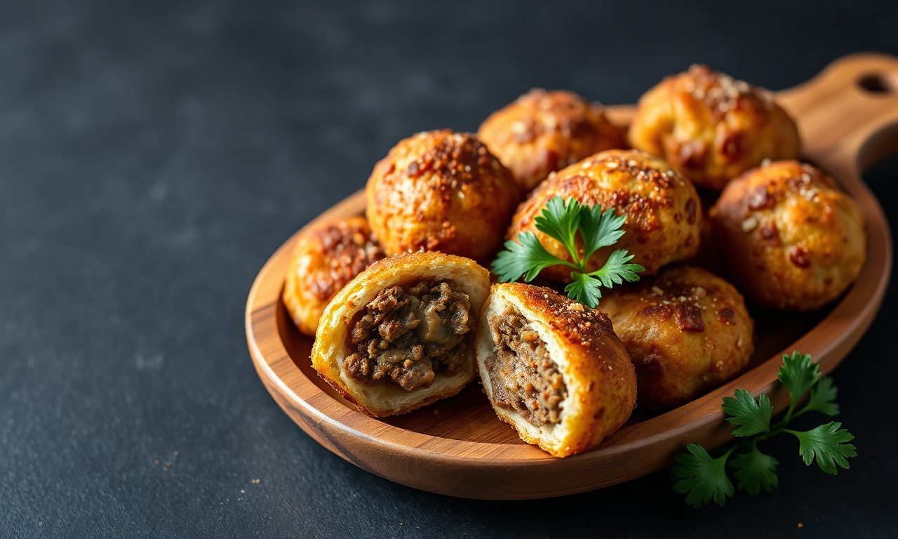 Croquete De Carne Moída Crocante E Fofinho: Receita Fácil Em 40 Min 3 Croquetes dourados e crocantes, com um cortado ao meio mostrando o interior macio, servidos em uma travessa rústica.