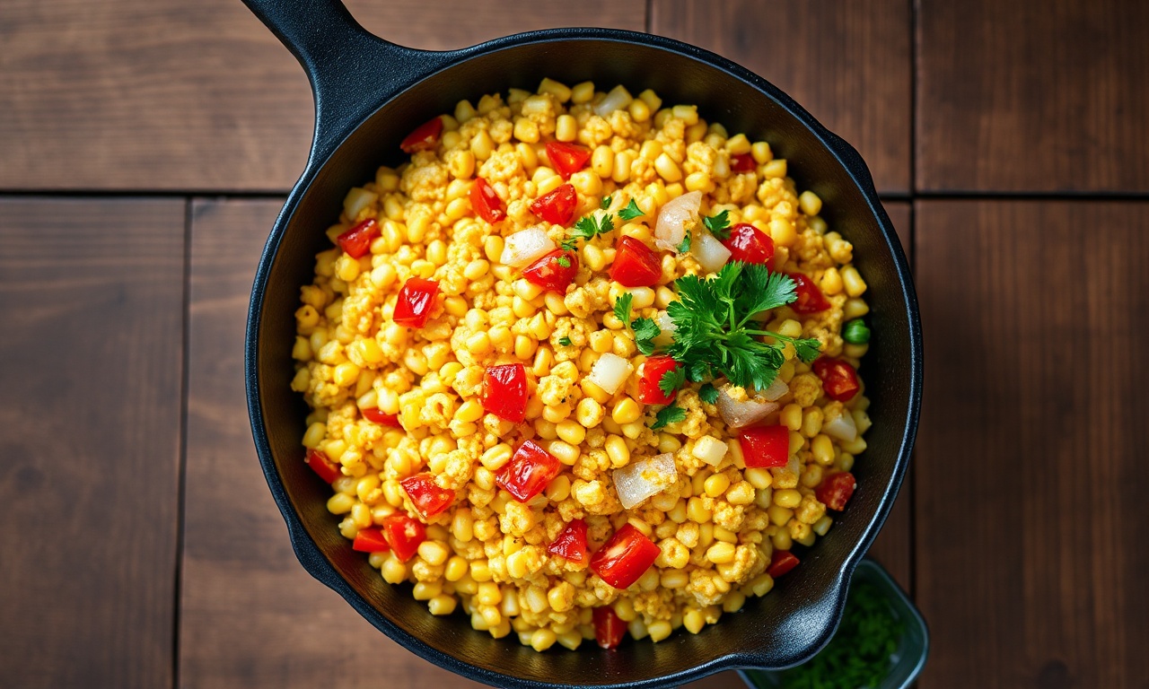 Cuscuz dourado e soltinho com legumes refogados, finalizado com folhas de salsinha fresca.