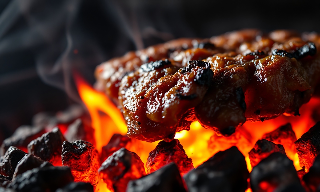 Close-up da gordura derretendo e selagem da carne