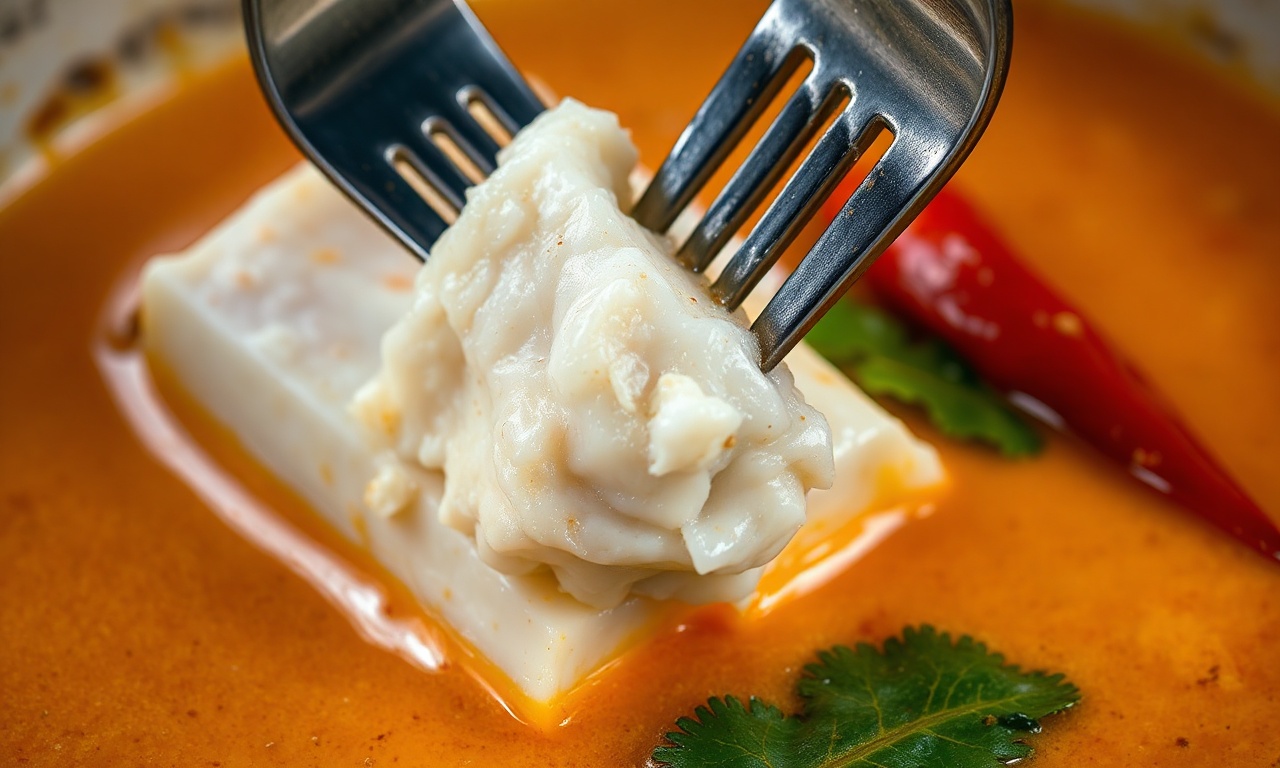 Caldeirada De Tucunaré: Receita Paraense Autêntica Em 45 Min 6 Close-up da textura do peixe firme no caldo cremoso