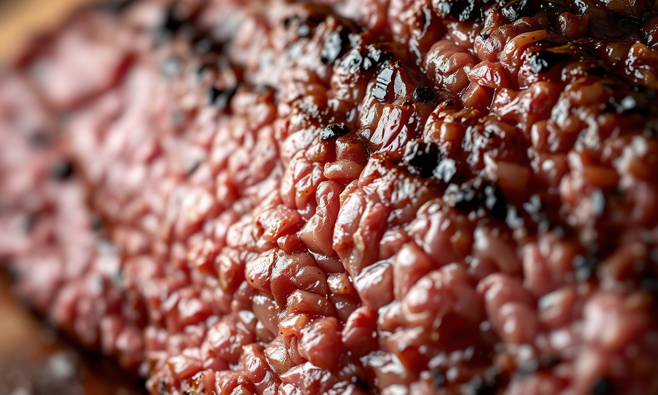 Close-up das fibras da carne cortadas transversalmente