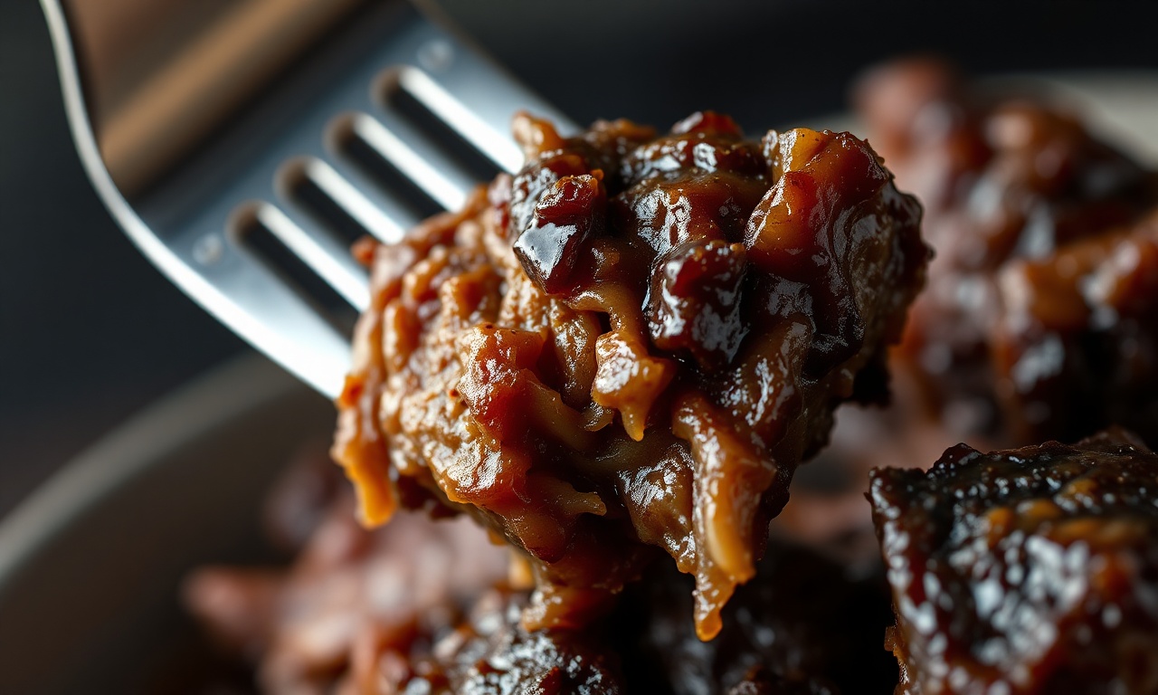 Close-up da fibra da carne desmanchando.