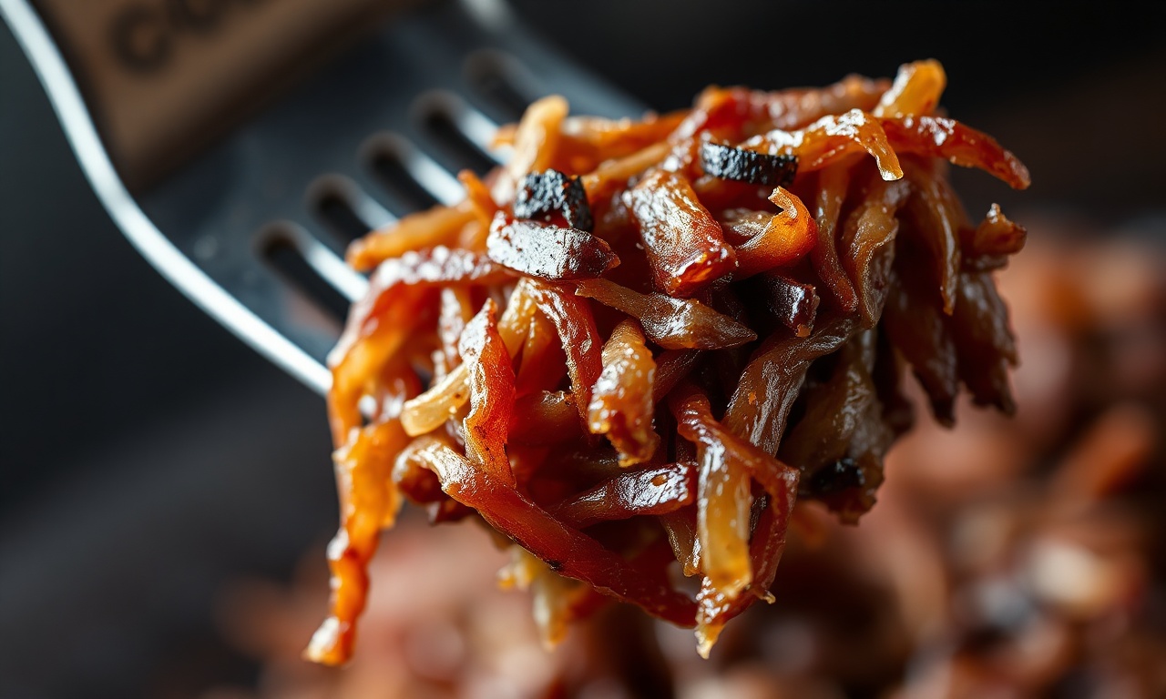 Close-up da textura da carne seca desfiada