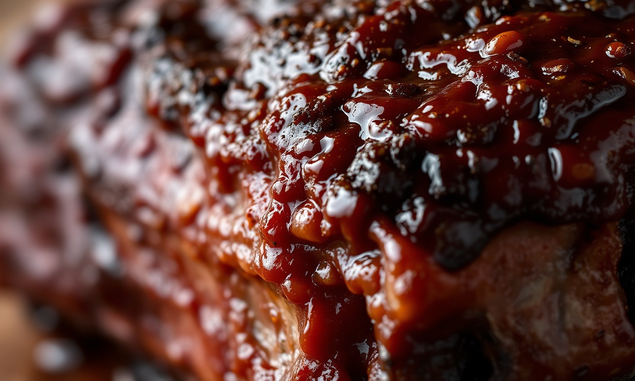 Close-up da textura caramelizada e da carne macia se soltando.