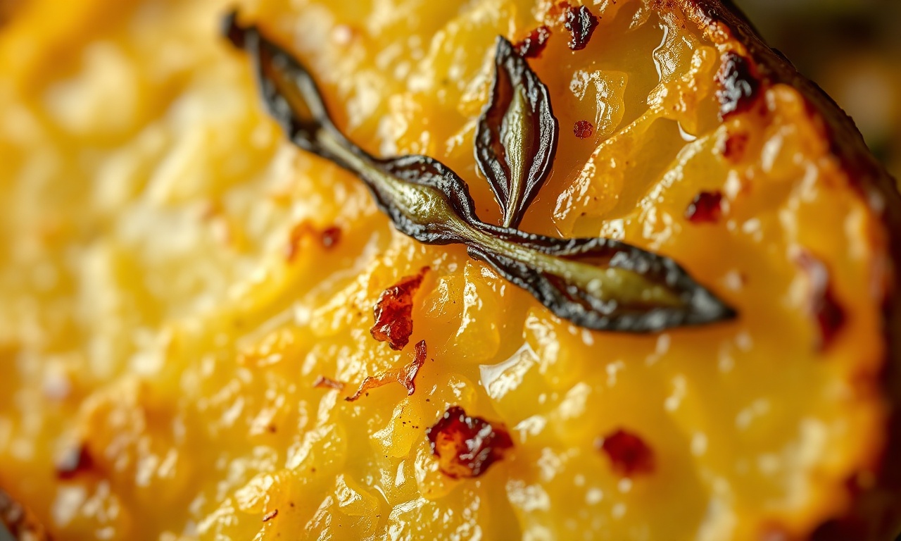 Macro da superfície dourada e vitrificada com a marca da erva.
