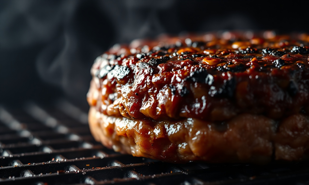 Close-up da crosta escura e caramelizada da Maillard.