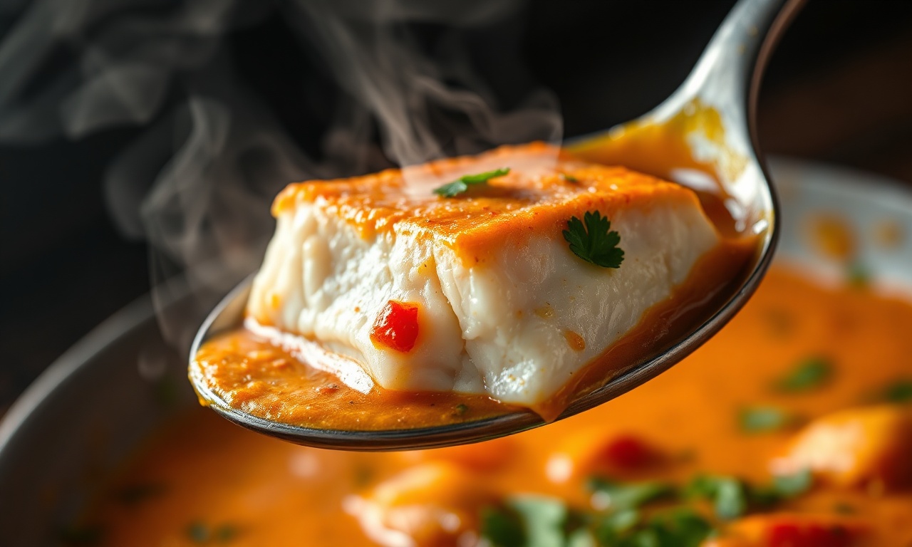 Moqueca De Piramutaba Rápida E Firme Na Pressão (40 Min) 6 Close-up da textura do peixe firme e do caldo cremoso e vibrante.