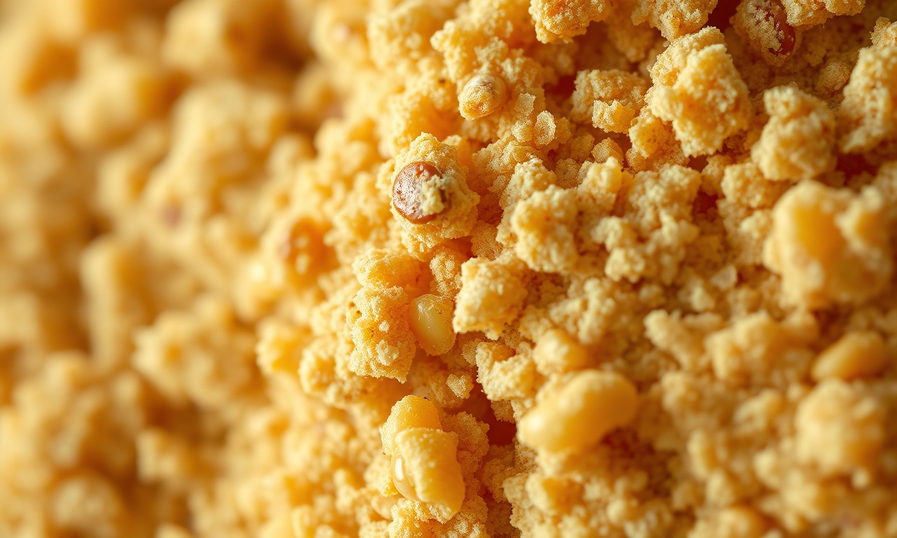 Paçoca De Amendoim Da Roça Com Farinha De Mandioca 5 Close-up da textura granulada e farofenta da paçoca, com pedaços de amendoim visíveis e farinha solta.