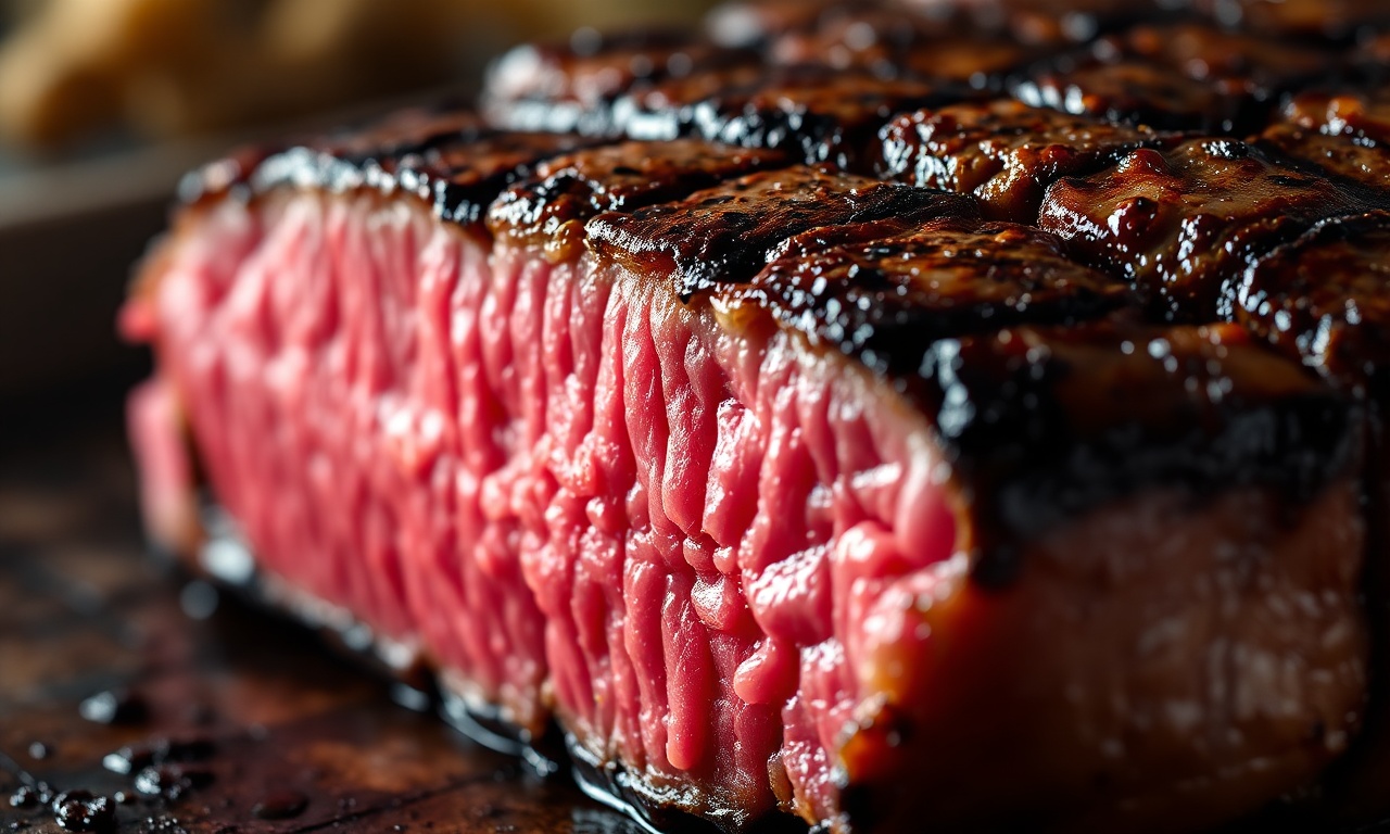 Fatias de picanha grelhada, mostrando o interior rosado e a crosta caramelizada.