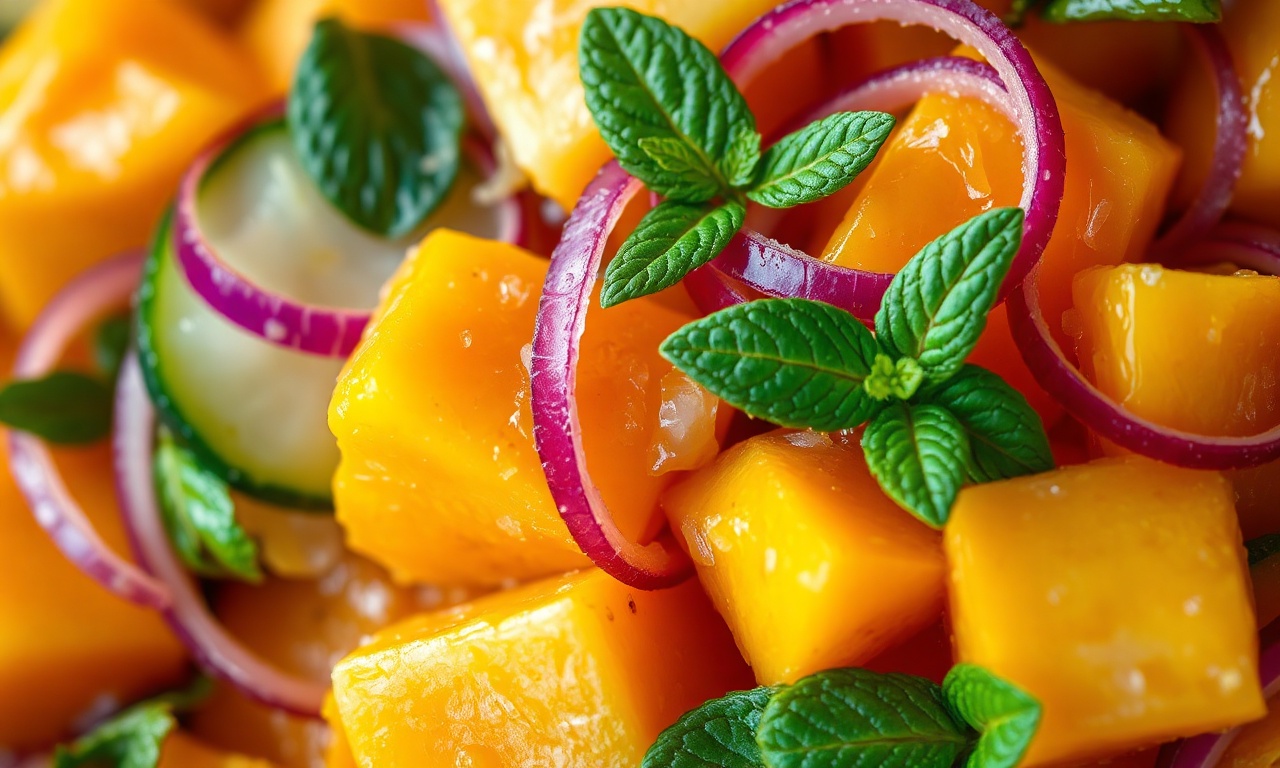 Close-up da textura crocante e das cores vibrantes da salada.