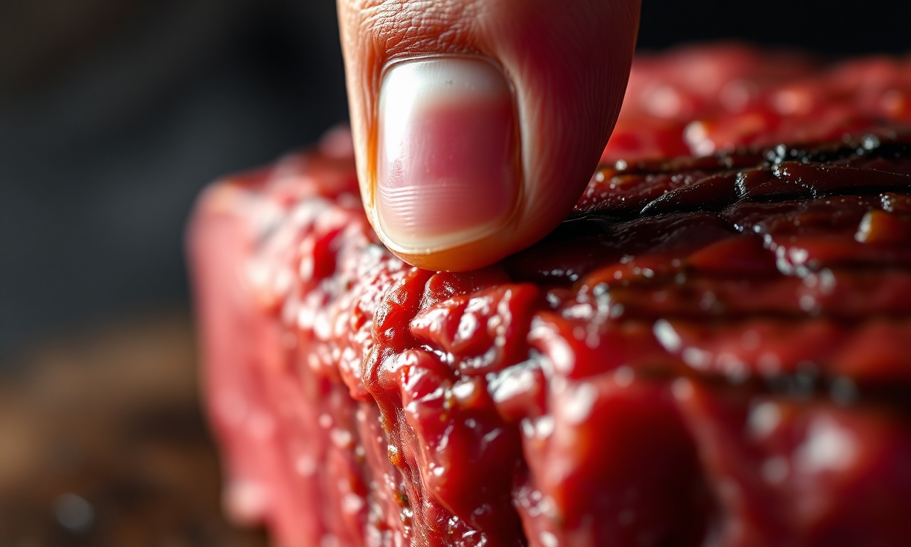 Close-up mostrando a carne macia, sem cristais de gelo, pronta para cozinhar.