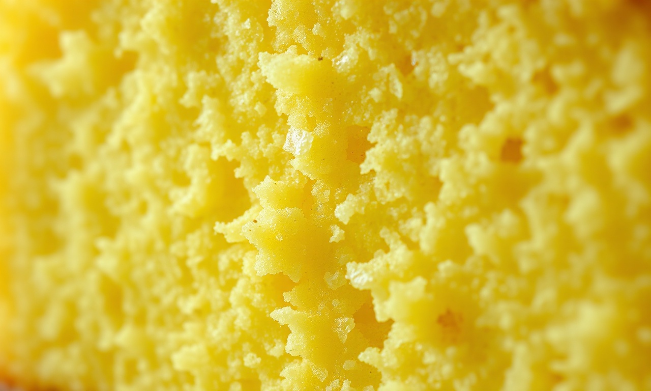 Close-up da textura macia e úmida da massa do bolo com bolhas visíveis