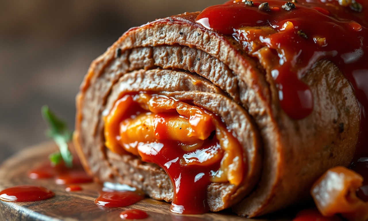 Close-up da textura da carne e do recheio interno