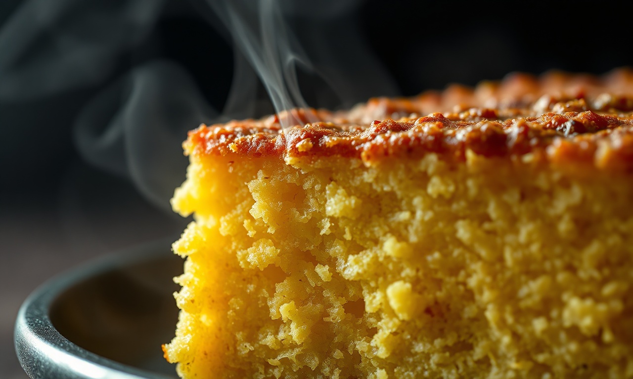 Bolo De Milho Cremoso De Liquidificador: Fofinho Em 50 Min 6 Close-up da textura cremosa e úmida do interior do bolo.