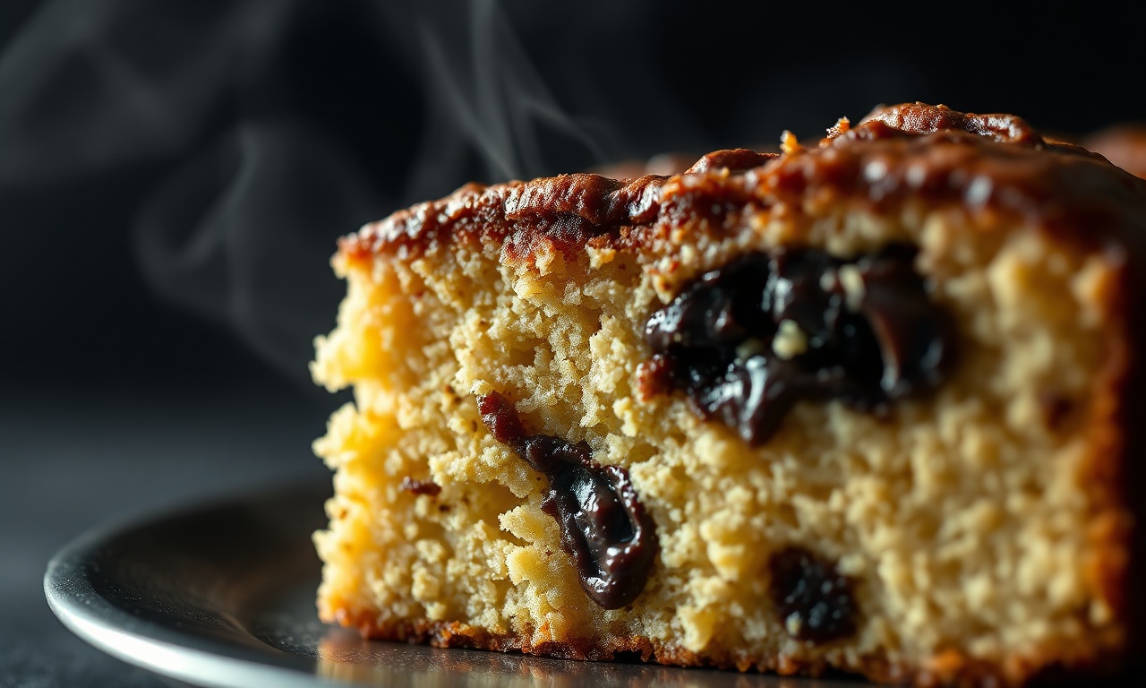 Bolo De Tahine Com Banana E Chocolate: Úmido E Fácil Em 45 Min 6 Close-up da textura úmida e dos pedaços de chocolate.
