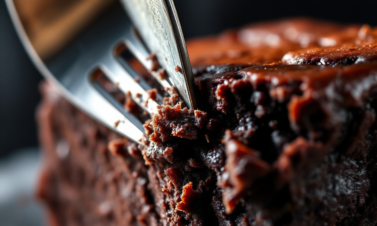Brownie Perfeito Com Casquinha Crocante: Receita Fácil Em 40 Min 6 Macro da textura craquelada da casquinha crocante com o interior úmido e denso visível.