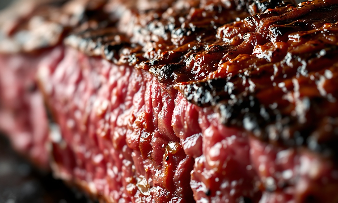 Close-up da textura da carne com sal de parrilla