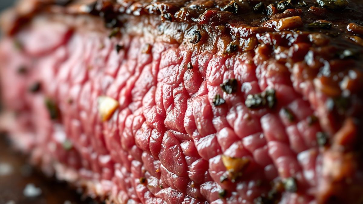 Close-up da textura das fibras da carne fatiada