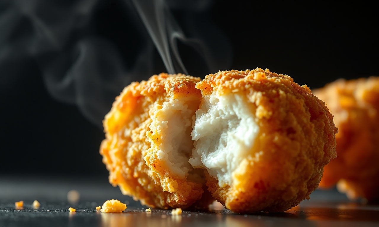 Nuggets Na Frigideira: Crocantes Em 10 Min Com 2 Ingredientes 6 Close-up da crocância da casca dourada do nugget.