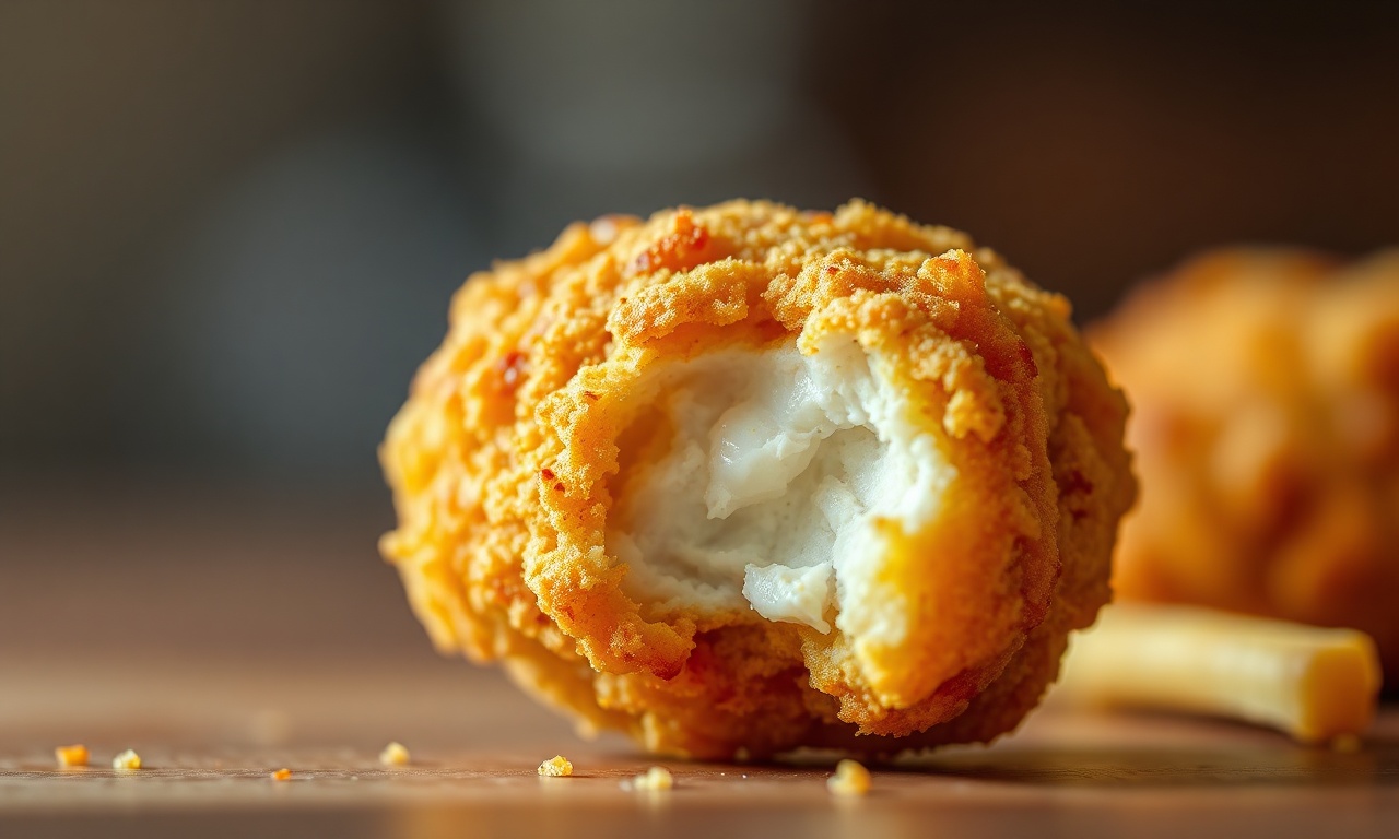 Close-up da textura crocante do empanado do nugget