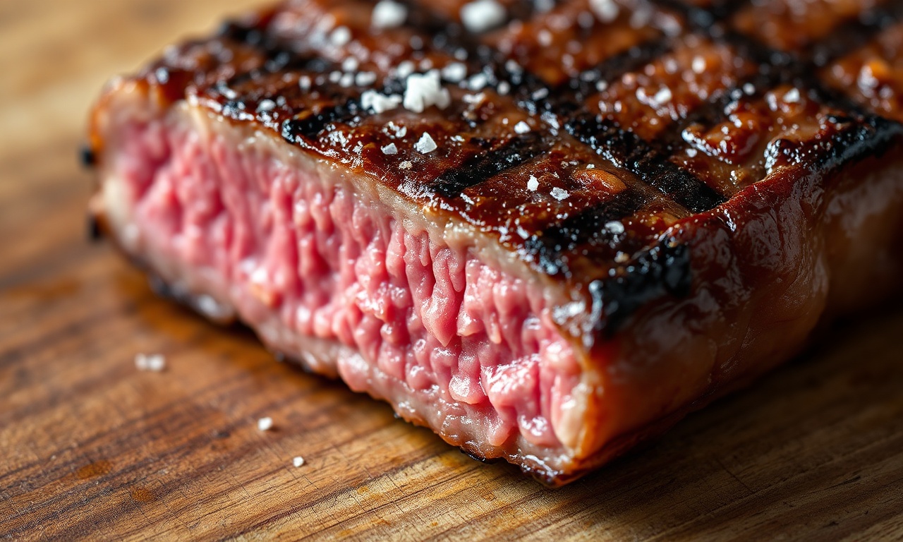 Close-up da textura e suculência da carne bovina