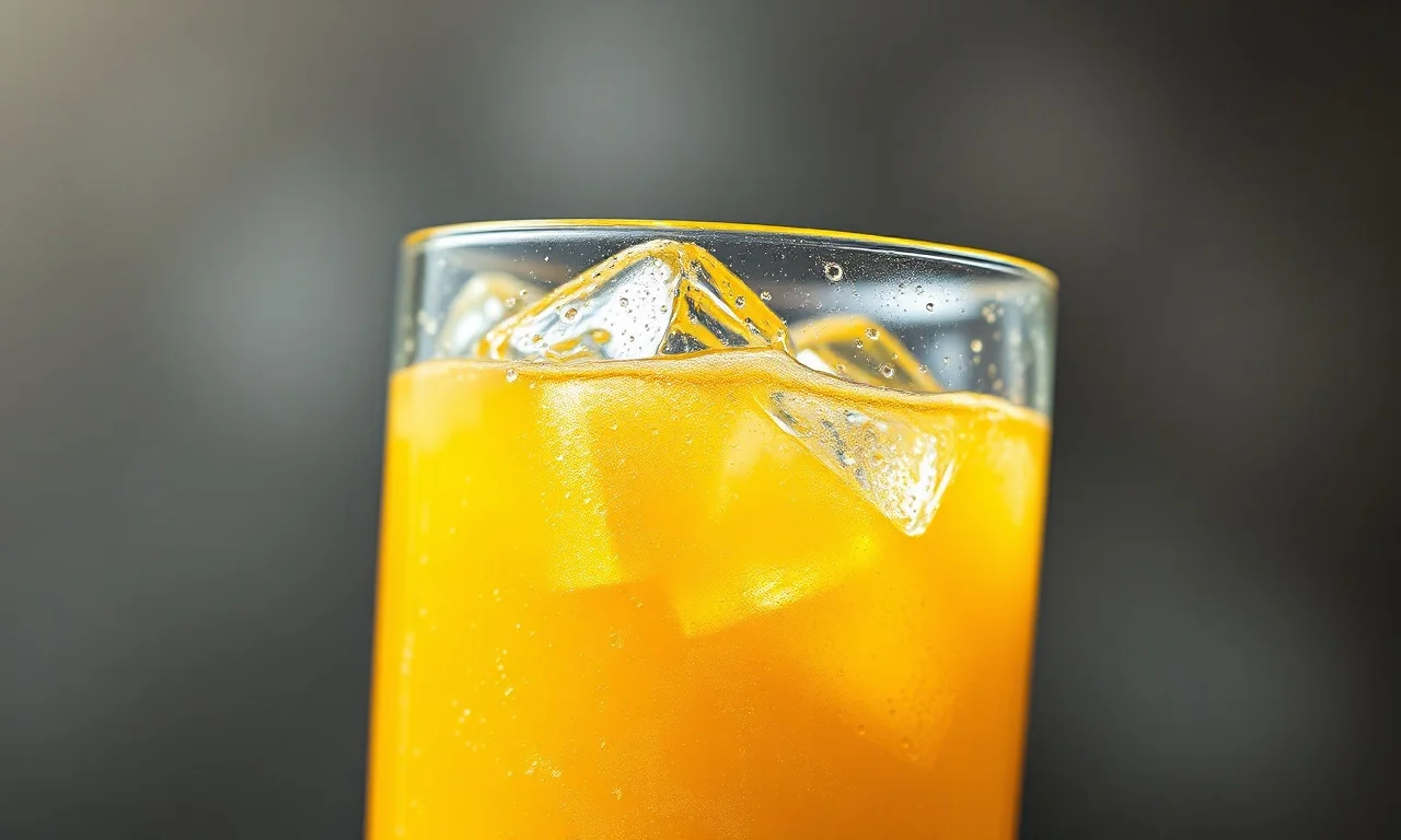 Close-up do suco de maracujá servido com gelo