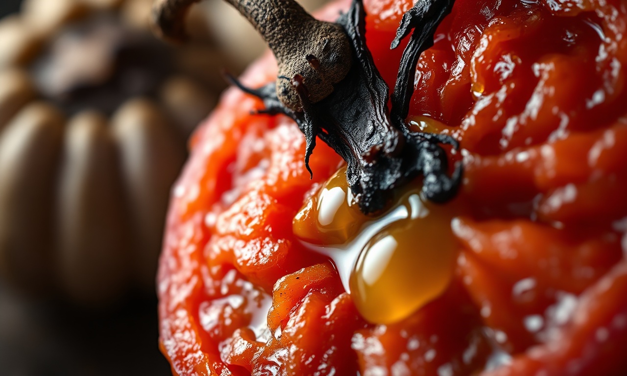 Close-up da textura macia e das bordas caramelizadas dos tomates assados.