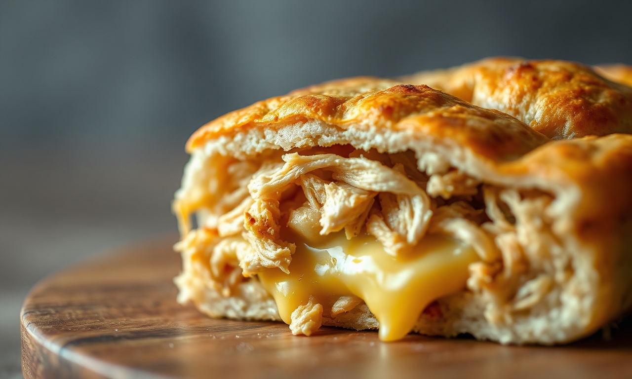 Torta De Frango Cremosa De Liquidificador: Receita Fácil 5 Close-up da textura interna da torta com o requeijão derretido